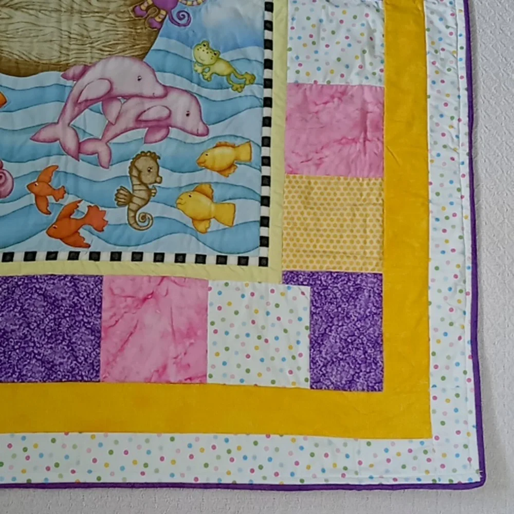 Colorful Noah's Arc Animal-Themed Baby Quilt NWOT